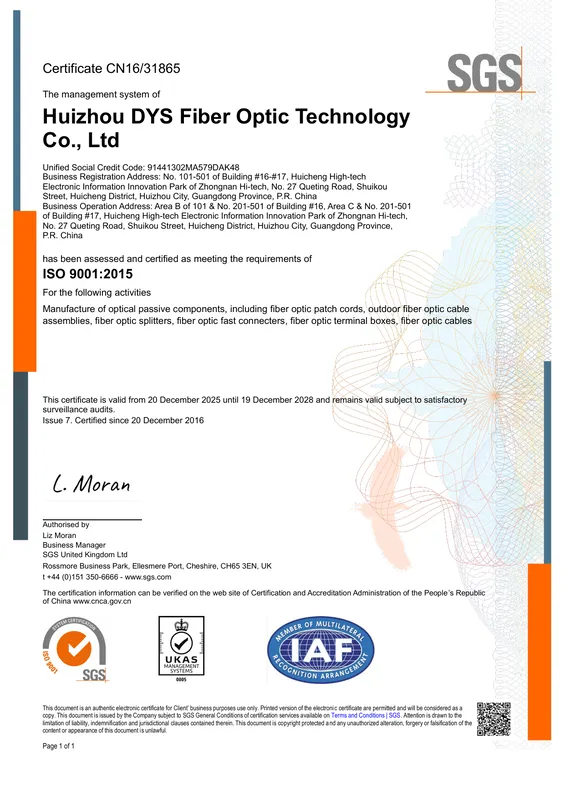 ISO 9001 certificate first page