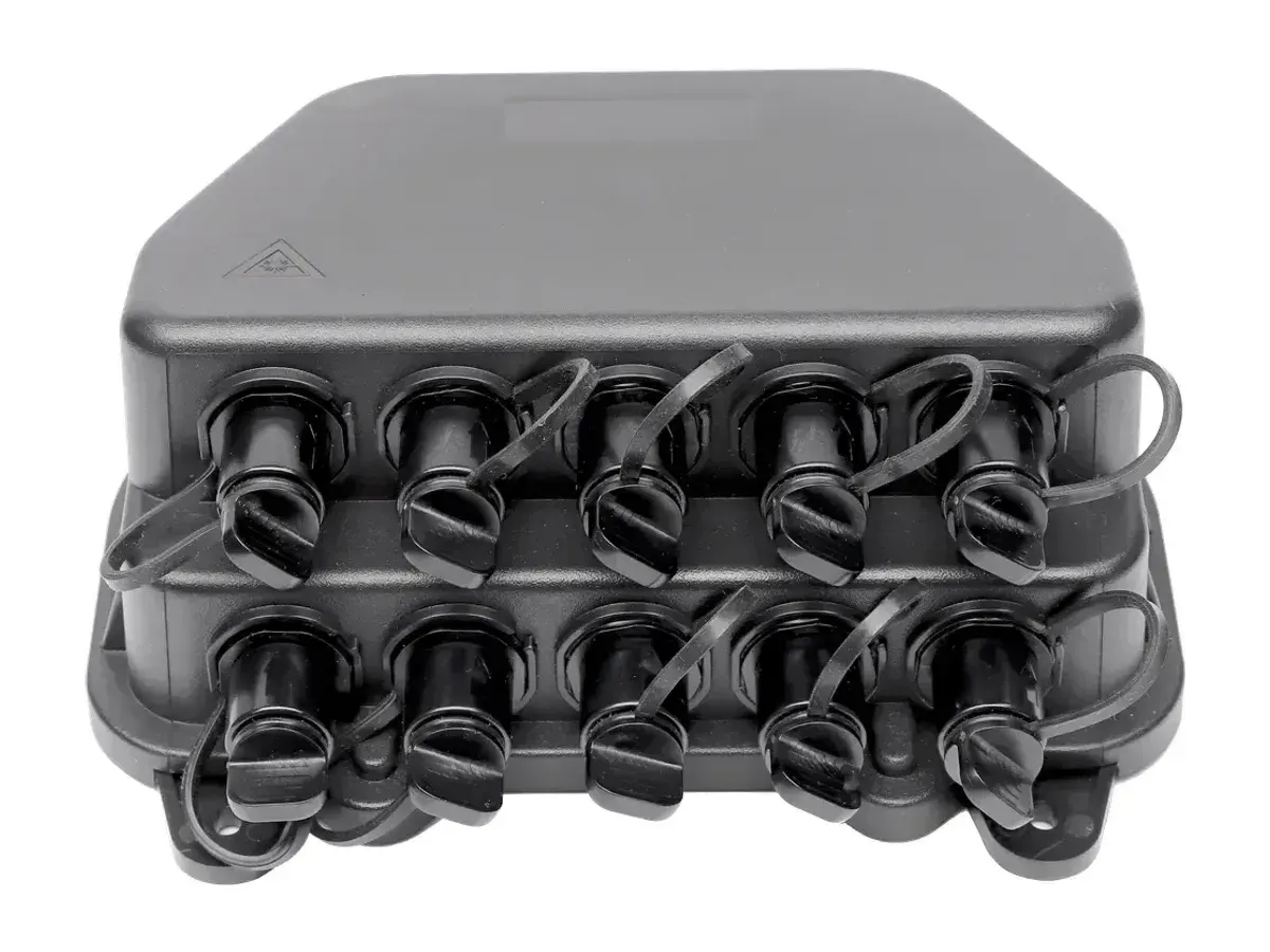 DYS FTTH-061 SUB Box front view with sealed drop-cable ports